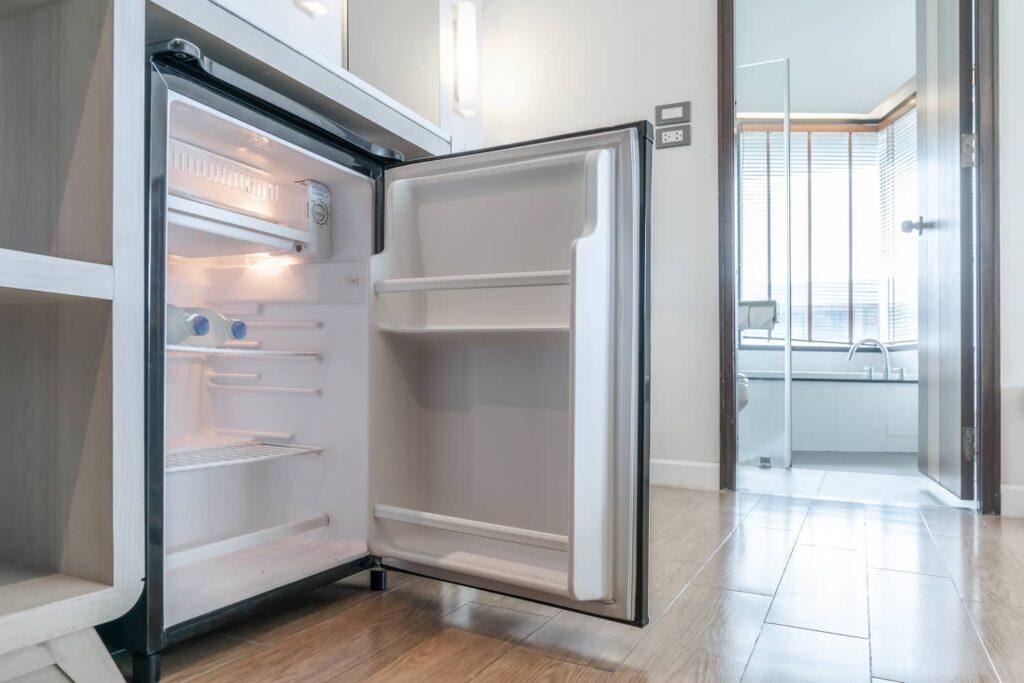 A mini fridge will cool a lot faster than a larger fridge due to its open space.