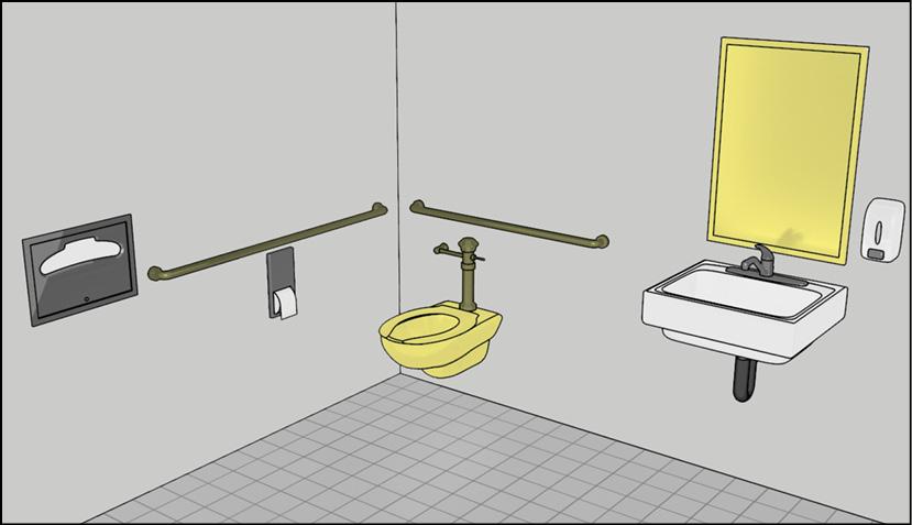 Restroom with water closet and mirror above lavatory highlighted
