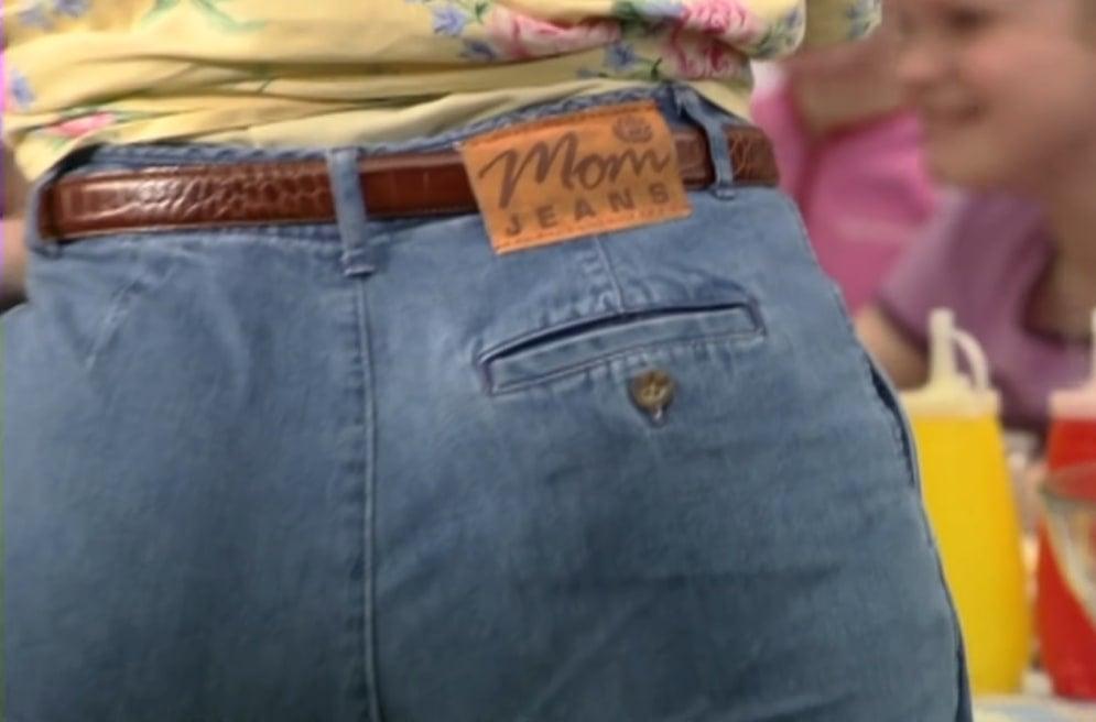 Mom jeans were made fun of in a May 2003 Saturday Night Live skit written by Tina Fey for a fake brand of jeans called Mom Jeans