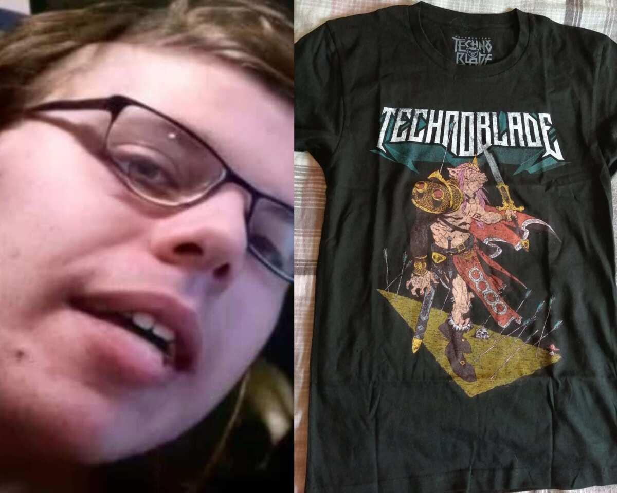 Technoblade in a face reveal video clip and his merch. Photo: @technothepig and @December_3926 Source: UGC